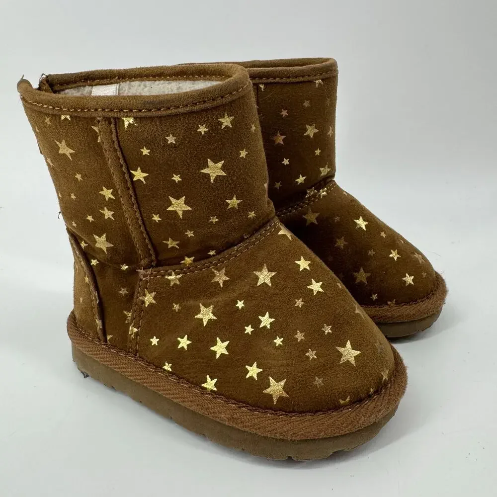 Baby Gap Toddler Boots Brown Gold Star Boots Zip Up Boots Size 6